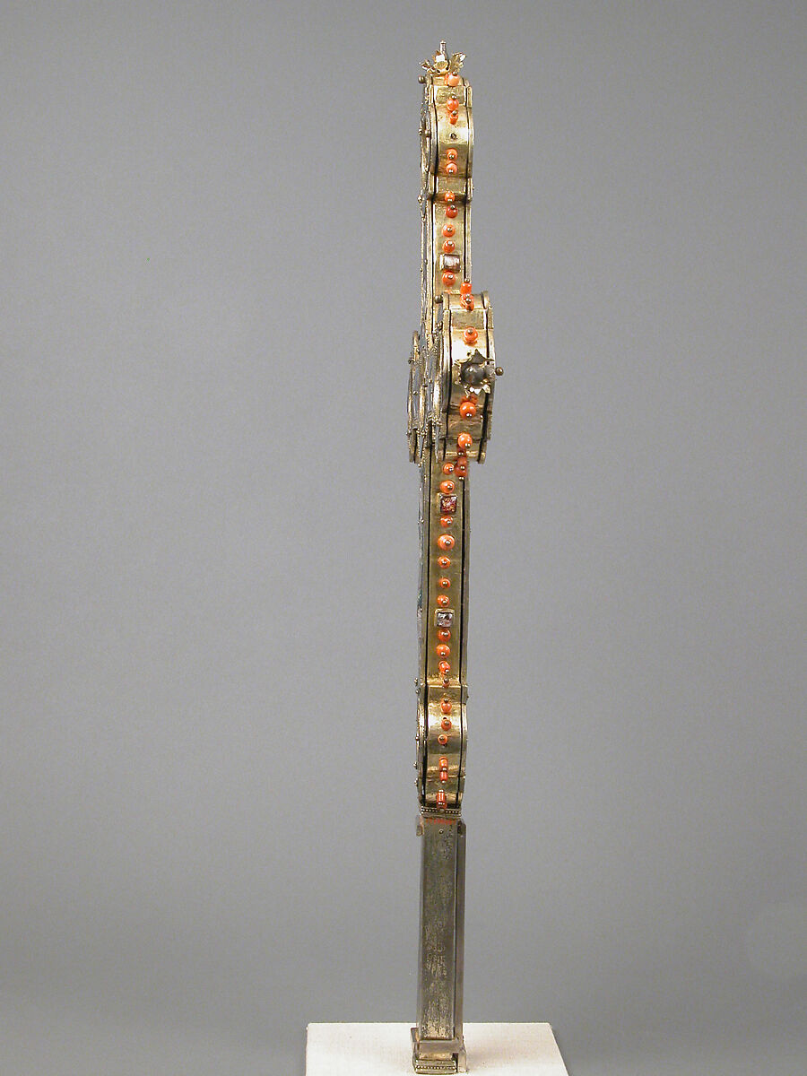 Reliquary Cross, Translucent enamel, silver, silver-gilt, coral, glass, rock-crystal, gold leaf, Italian