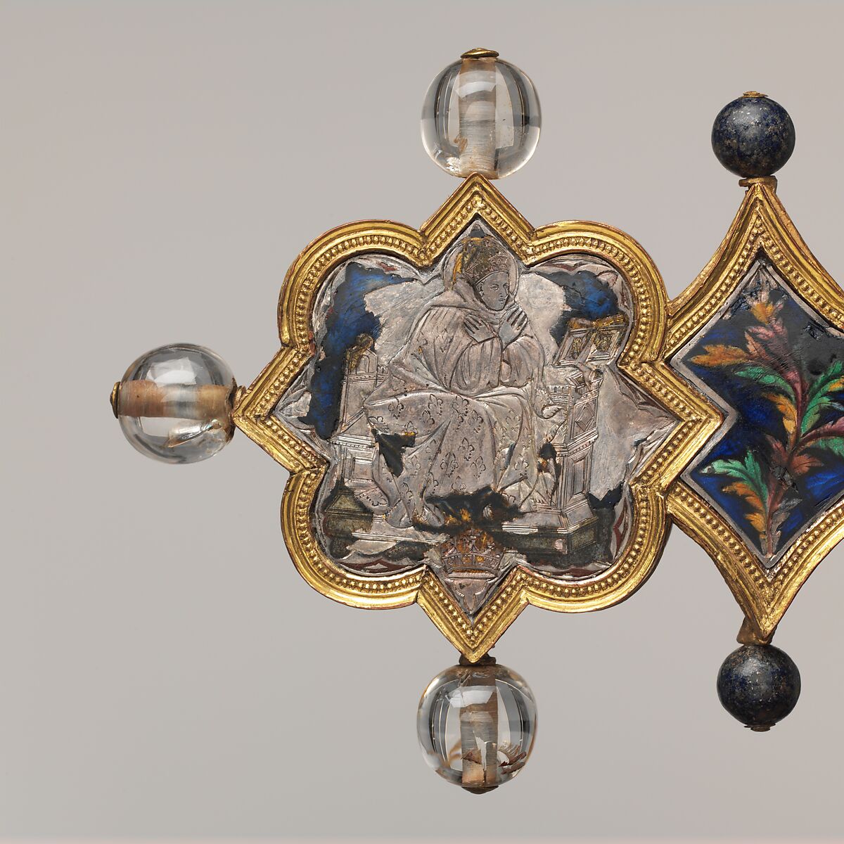 Reliquary Cross, Translucent enamel, silver, silver-gilt, rock crystal, glass, iron tang, Italian