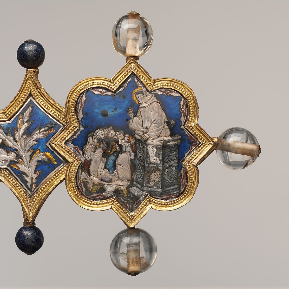 Reliquary Cross, Translucent enamel, silver, silver-gilt, rock crystal, glass, iron tang, Italian
