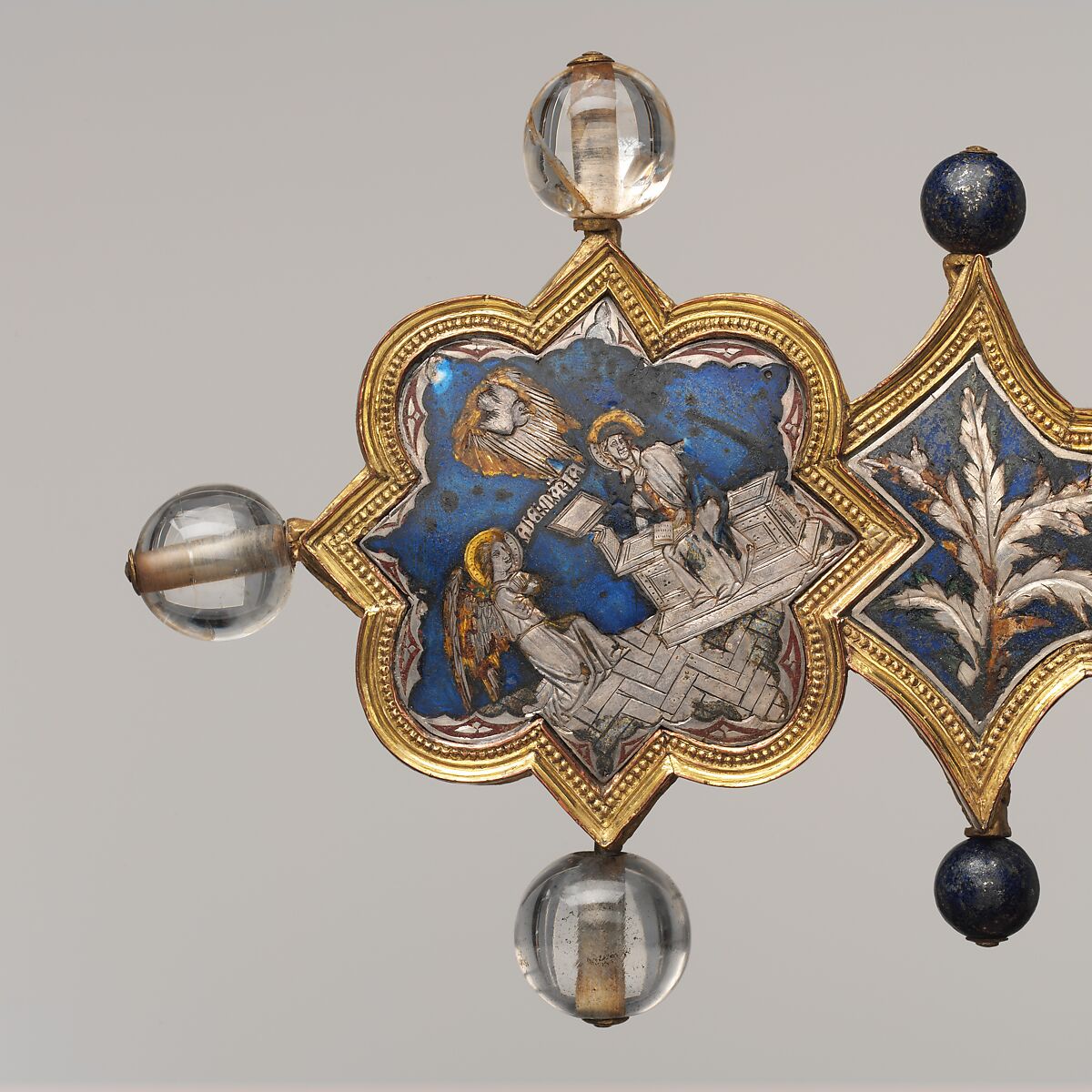 Reliquary Cross, Translucent enamel, silver, silver-gilt, rock crystal, glass, iron tang, Italian