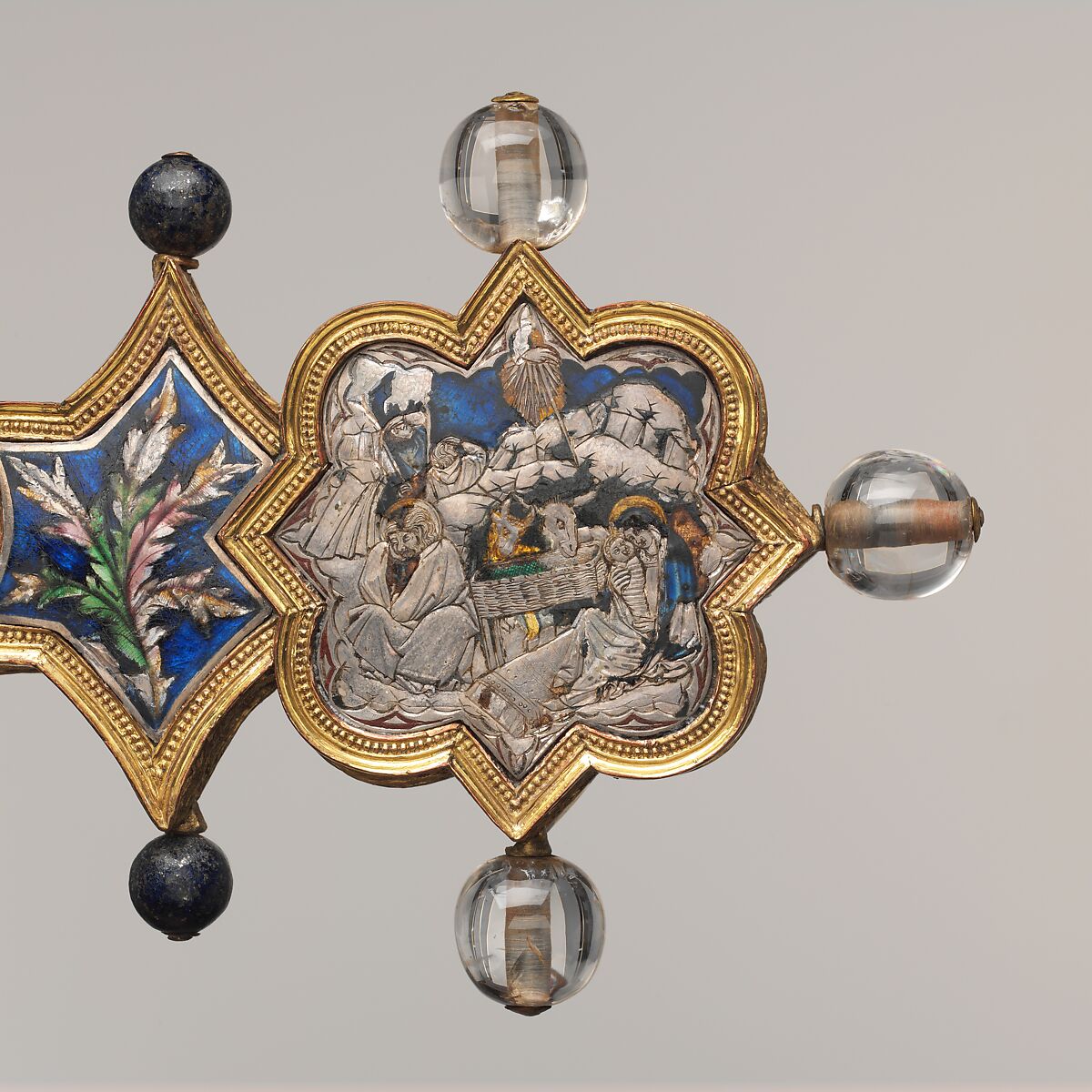 Reliquary Cross, Translucent enamel, silver, silver-gilt, rock crystal, glass, iron tang, Italian