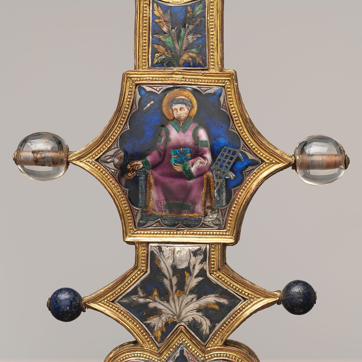 Reliquary Cross, Translucent enamel, silver, silver-gilt, rock crystal, glass, iron tang, Italian