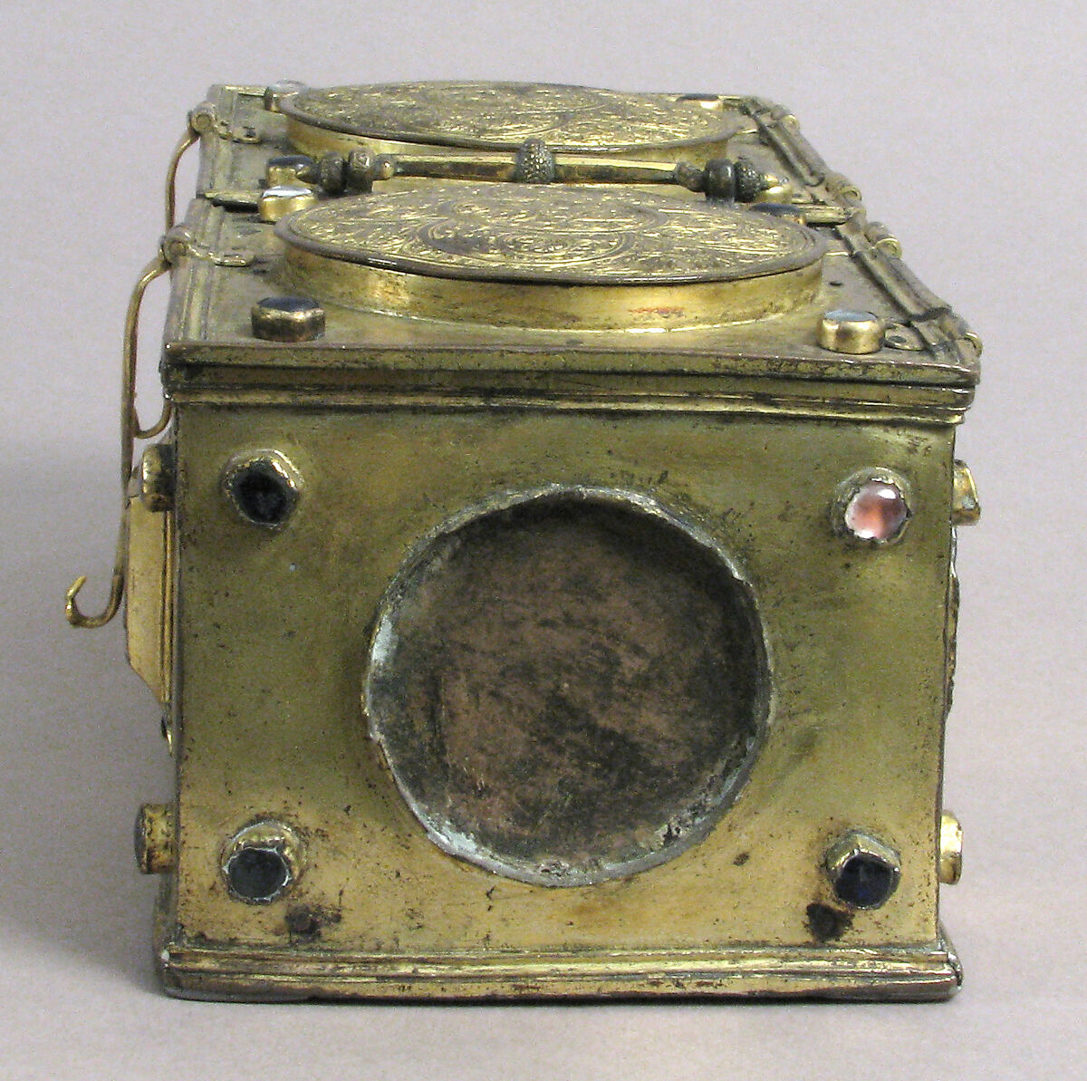 Casket, Copper-gilt, glass cabochons, French