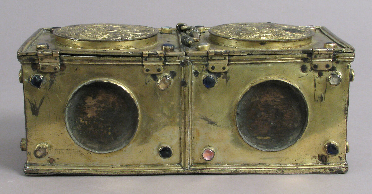 Casket, Copper-gilt, glass cabochons, French