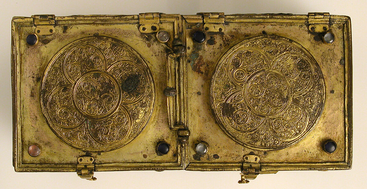 Casket, Copper-gilt, glass cabochons, French