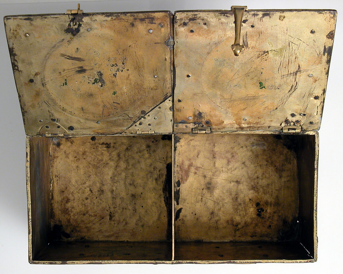 Casket, Copper-gilt, glass cabochons, French