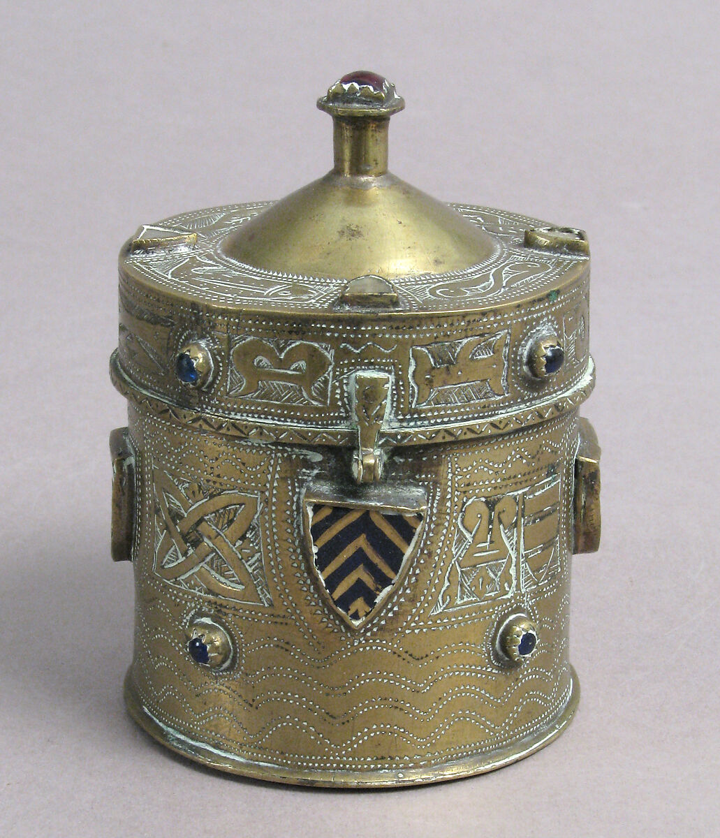 Pyx, Copper-gilt, glass, gold glass, Franco-Sicilian 