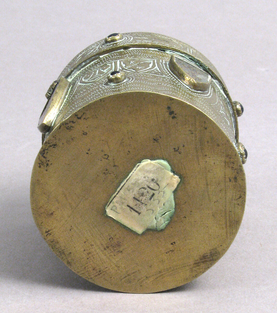 Pyx, Copper-gilt, glass, gold glass, Franco-Sicilian