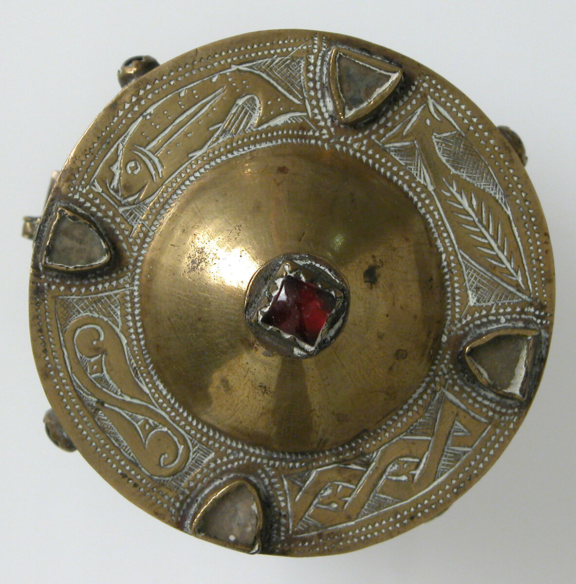 Pyx, Copper-gilt, glass, gold glass, Franco-Sicilian
