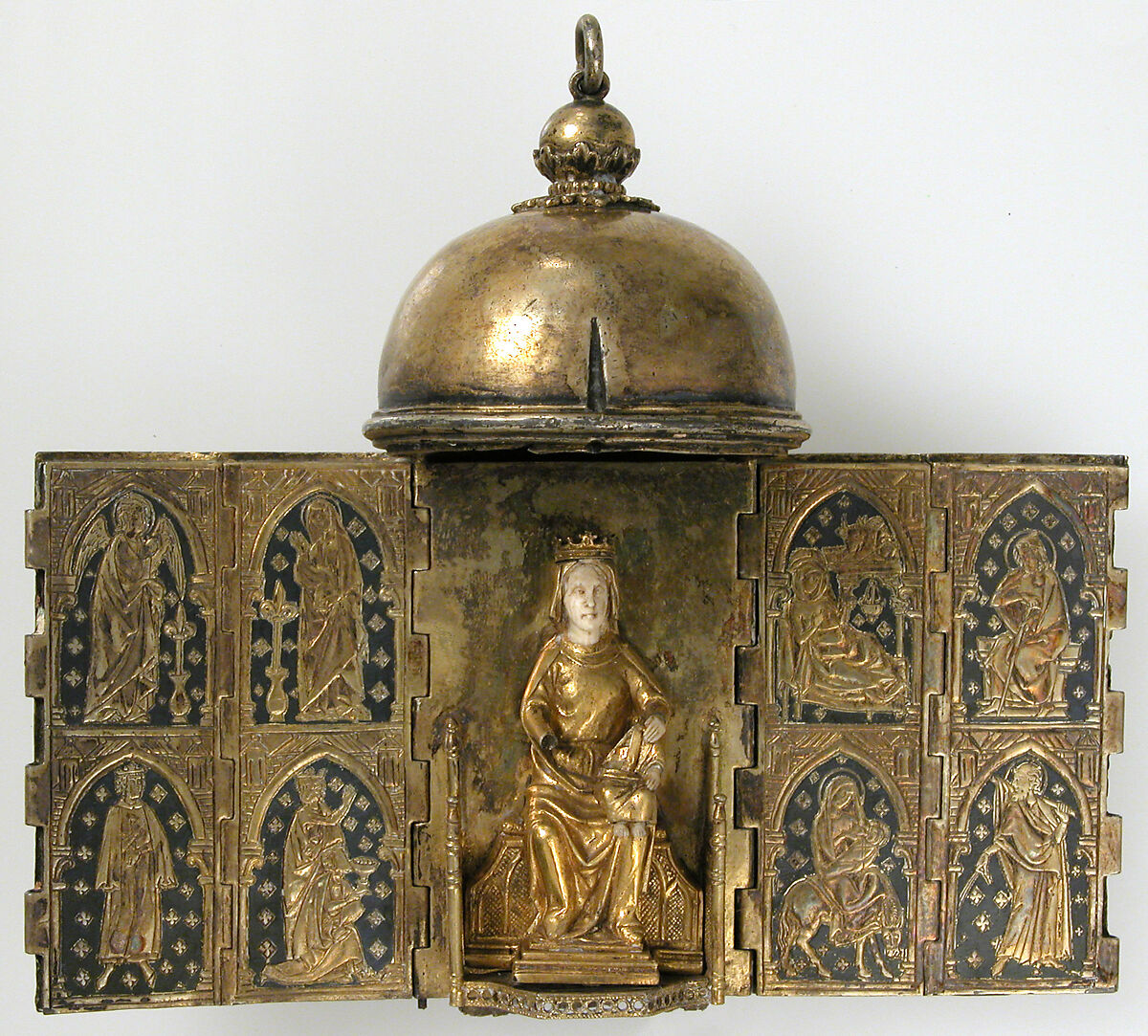 Polyptych, Silver-gilt, gold, niello, ivory head, hands & feet of V&C, Franco-Netherlandish