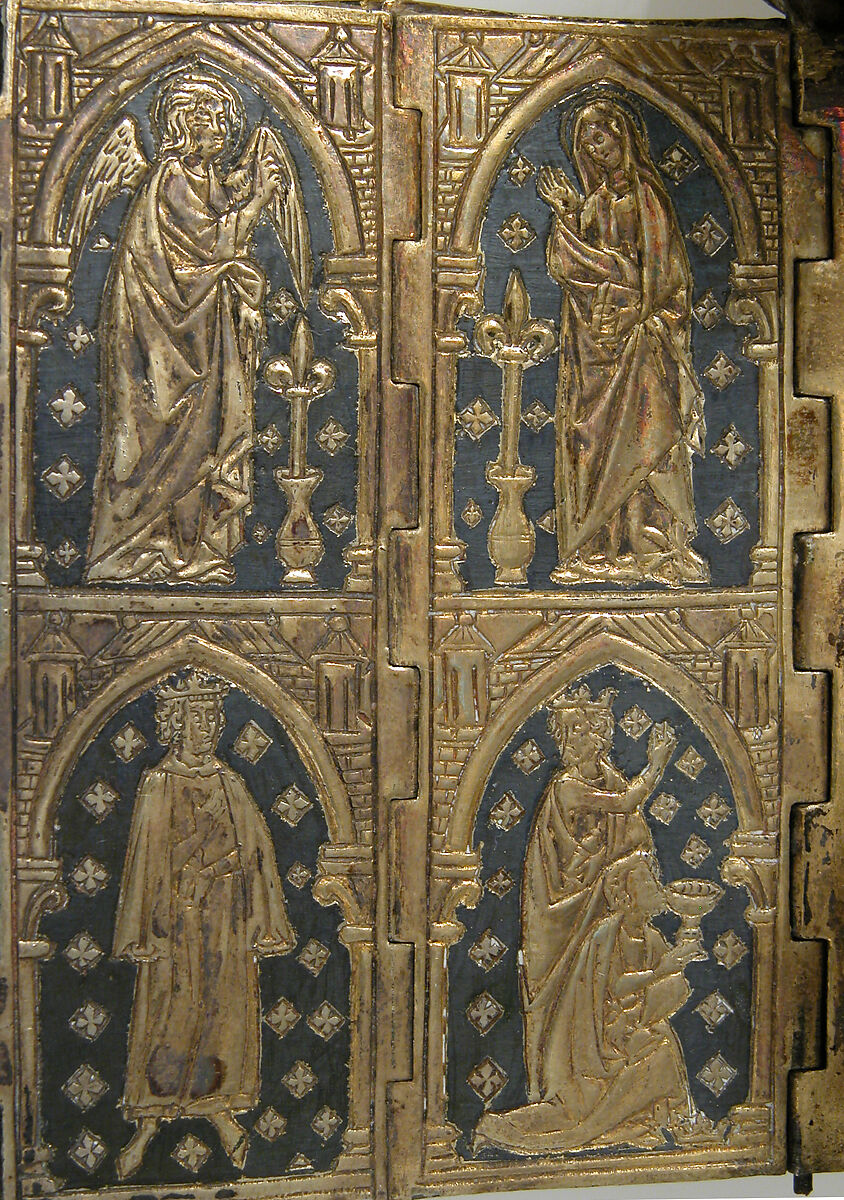 Polyptych, Silver-gilt, gold, niello, ivory head, hands & feet of V&C, Franco-Netherlandish