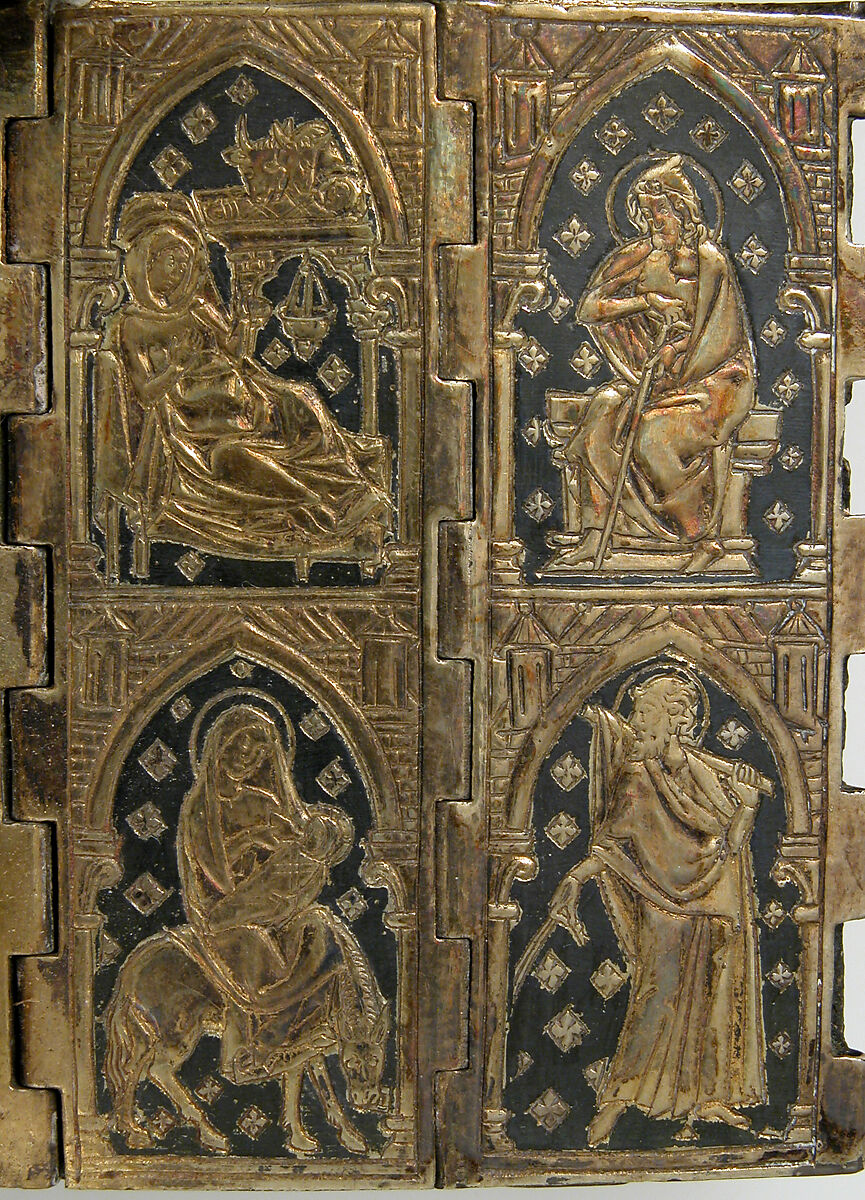 Polyptych, Silver-gilt, gold, niello, ivory head, hands & feet of V&C, Franco-Netherlandish