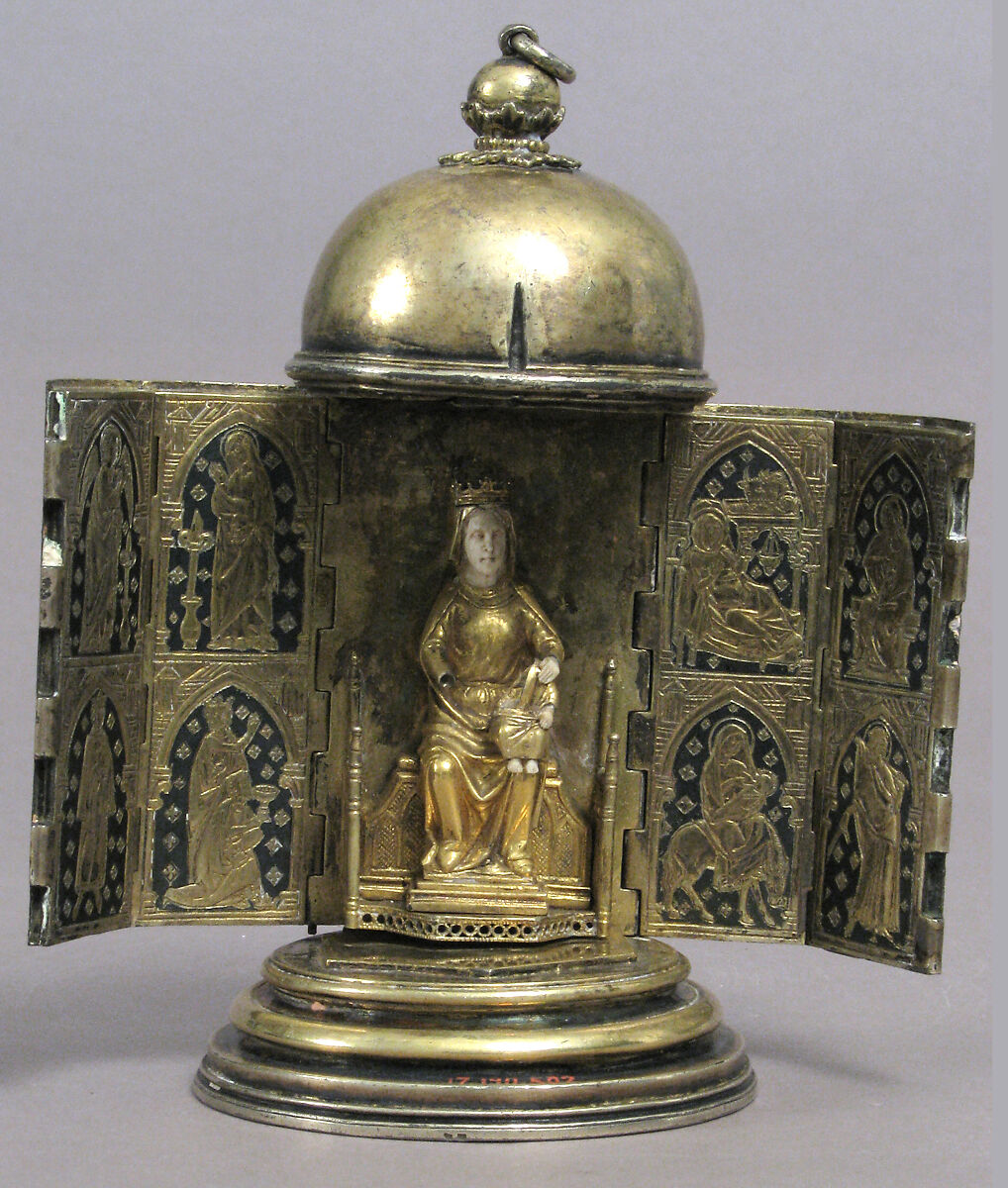 Polyptych, Silver-gilt, gold, niello, ivory head, hands & feet of V&C, Franco-Netherlandish