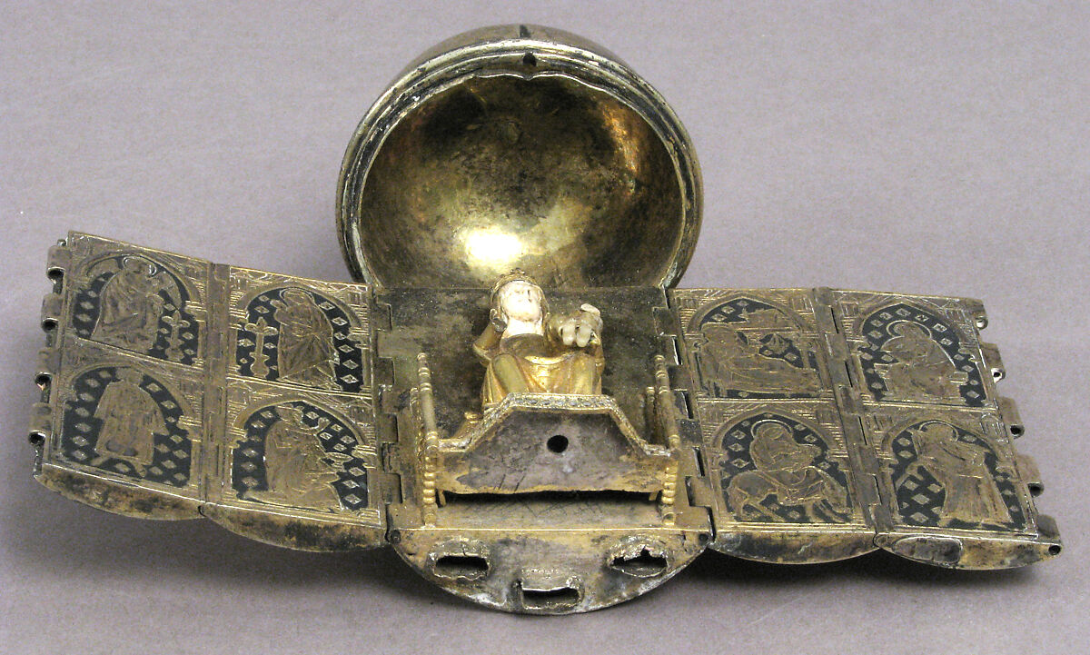 Polyptych, Silver-gilt, gold, niello, ivory head, hands & feet of V&C, Franco-Netherlandish