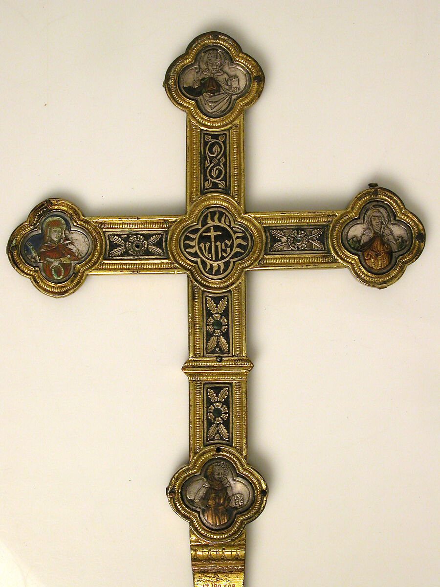 Processional Cross, Basse taille enamel, silver, silver-gilt, niello, copper-gilt, Italian