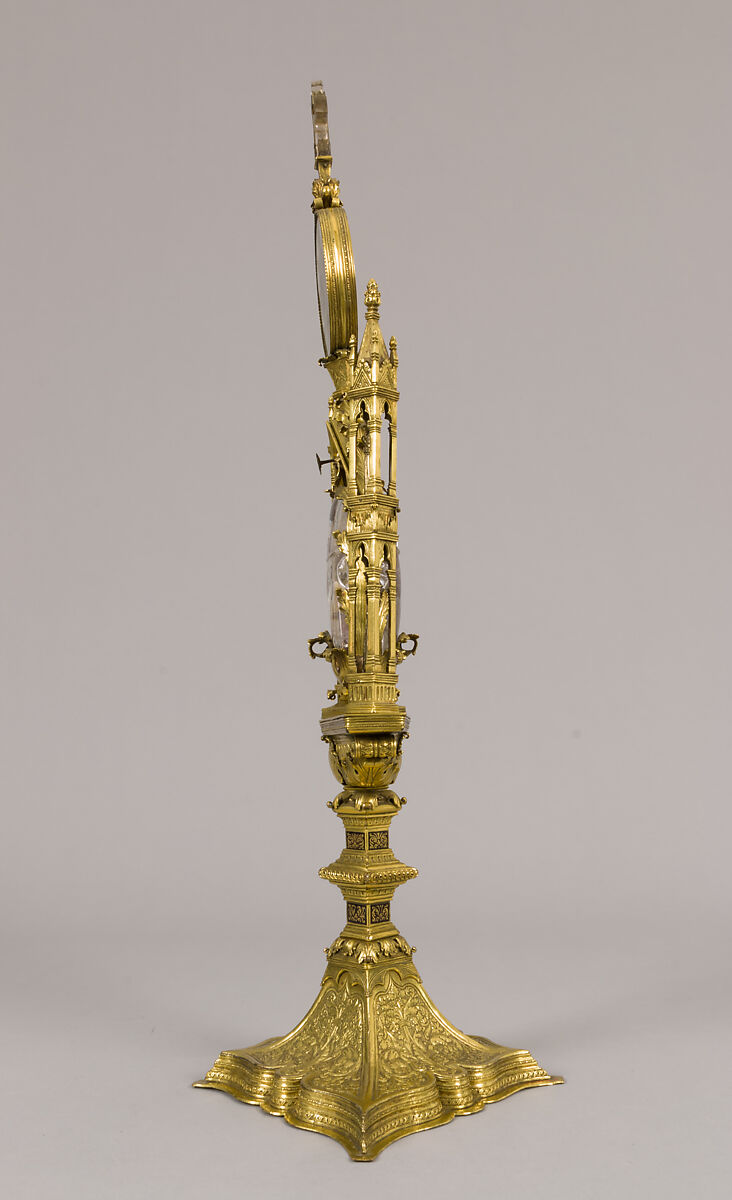 Reliquary of Mary Magdalene, Gilded copper, gilded silver, rock crystal, verre églomisé, and a tooth (possibly human), North Italian