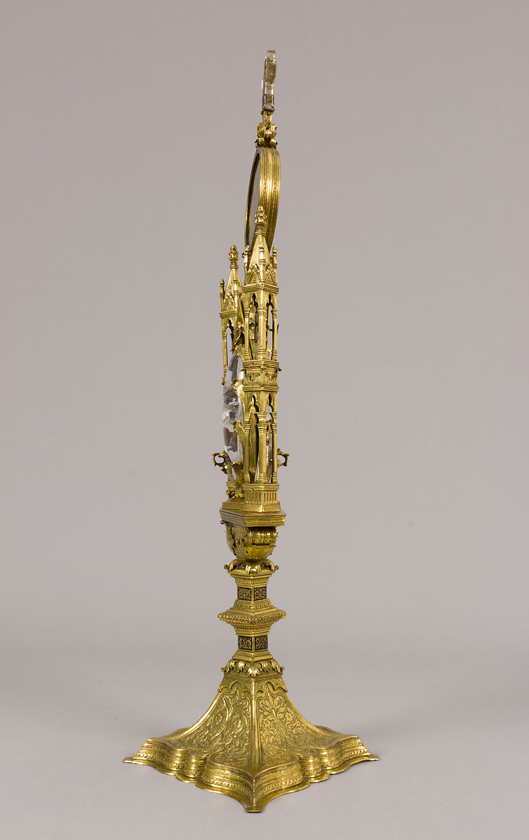 Reliquary of Mary Magdalene, Gilded copper, gilded silver, rock crystal, verre églomisé, and a tooth (possibly human), North Italian