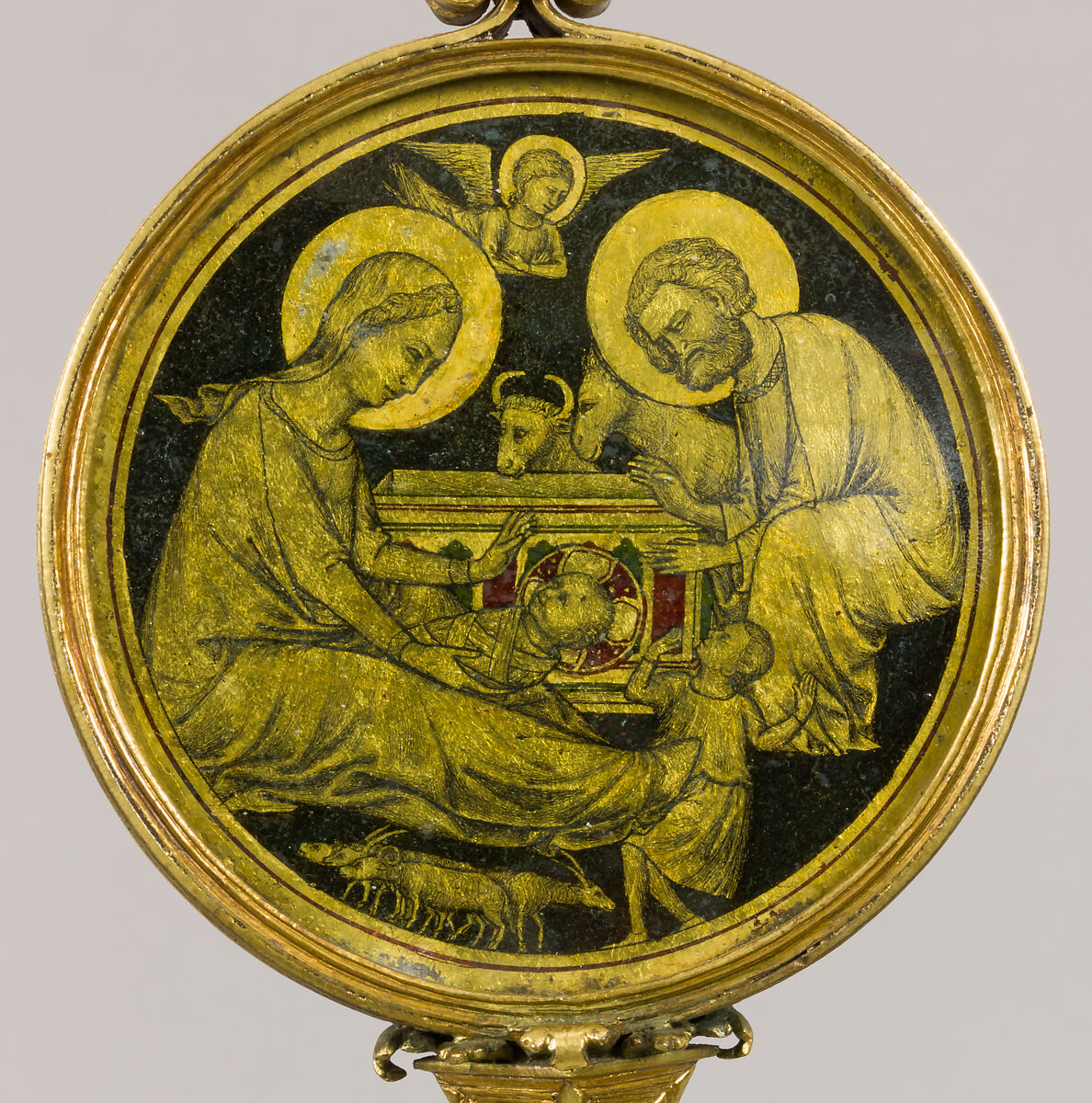 Reliquary of Mary Magdalene, Gilded copper, gilded silver, rock crystal, verre églomisé, and a tooth (possibly human), North Italian