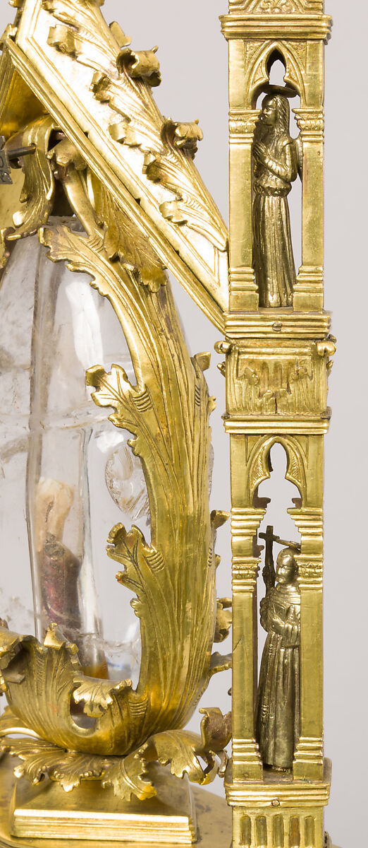 Reliquary of Mary Magdalene, Gilded copper, gilded silver, rock crystal, verre églomisé, and a tooth (possibly human), North Italian
