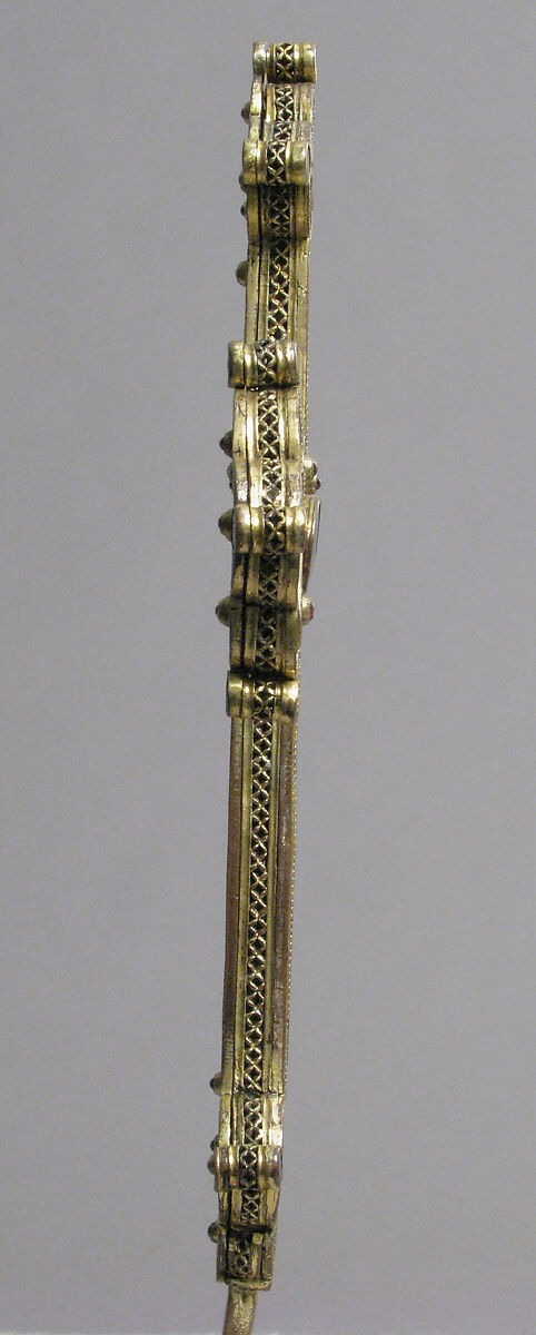 Cross, Gilt copper, champlevé enamel, glass and stone cabochons, Italian