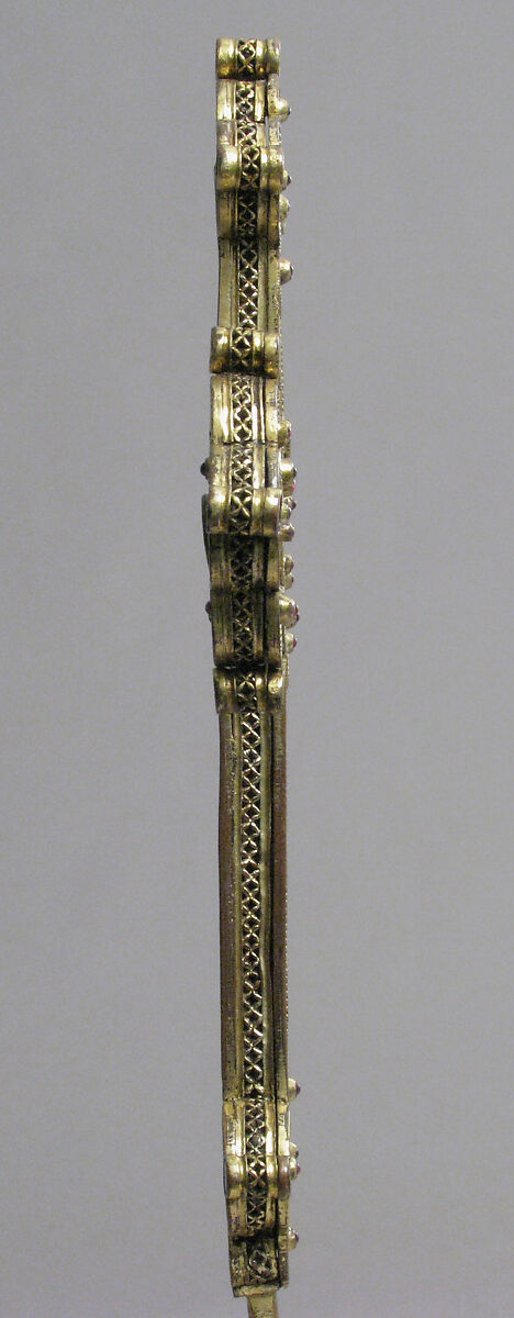 Cross, Gilt copper, champlevé enamel, glass and stone cabochons, Italian