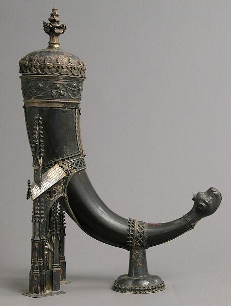 Drinking Horn, Silver, partially gilded, horn, German