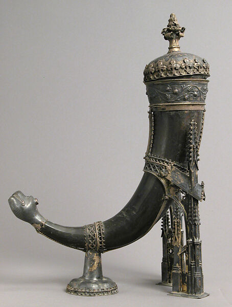 Drinking Horn, Silver, partially gilded, horn, German