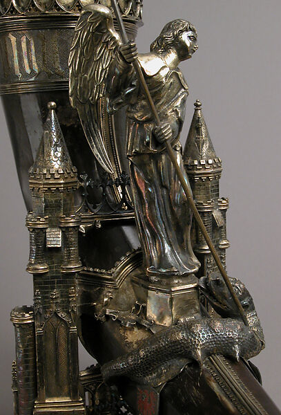 Drinking Horn, Workshop of Louis Marcy (Luigi Parmeggiani) (Italian, 1860–1945) (?), Horn, silver, enamel, French