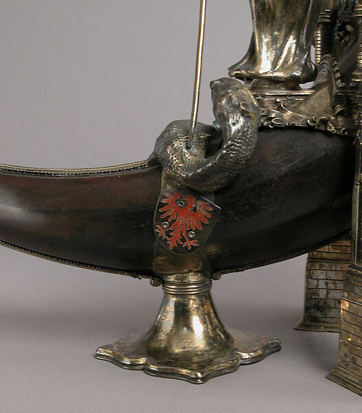 Drinking Horn, Workshop of Louis Marcy (Luigi Parmeggiani) (Italian, 1860–1945) (?), Horn, silver, enamel, French