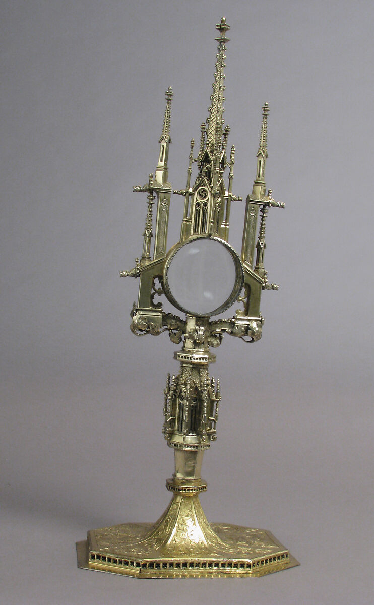 Reliquary, Monstrance, Copper-gilt, silver-gilt, glass, German