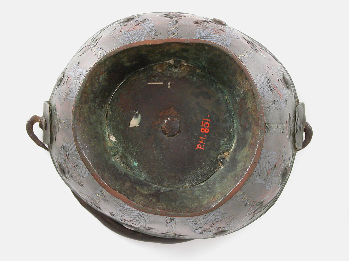 Situla (Bucket for Holy Water) with Saint Peter and Other Saints, Probably Apostles, Champlevé enamel, copper, iron. Ground probably once gilt., French