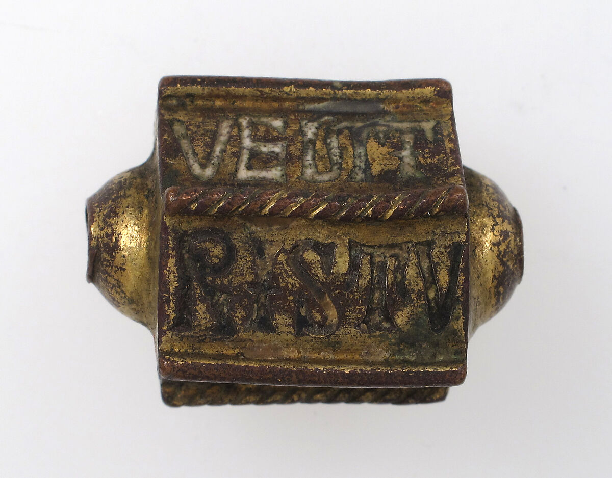 Bead, Hexagonal, Copper-gilt, enamel, Italian 