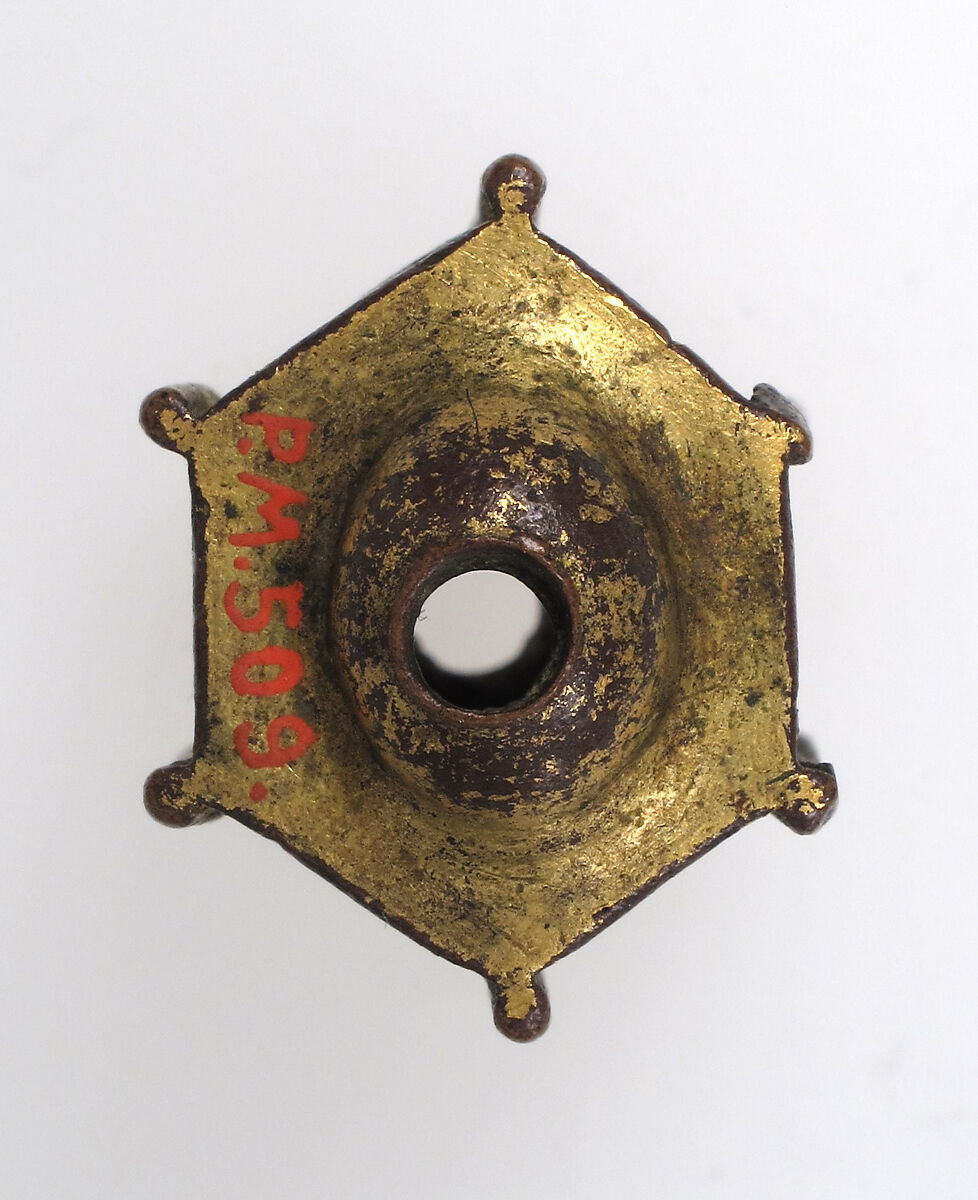 Bead, Hexagonal, Gilded copper and enamel, Italian