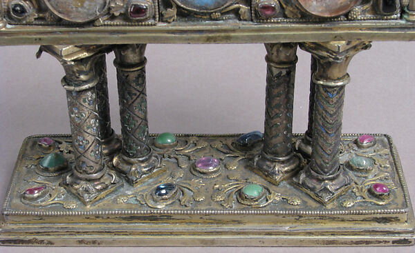 Reliquary, Silver, gilded silver, glass cabochons, champlevé enamel, gold glass, French