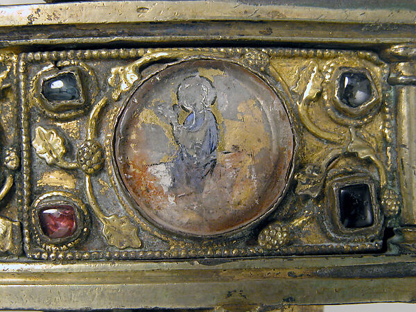 Reliquary, Silver, gilded silver, glass cabochons, champlevé enamel, gold glass, French