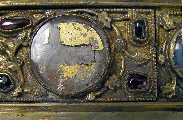 Reliquary, Silver, gilded silver, glass cabochons, champlevé enamel, gold glass, French