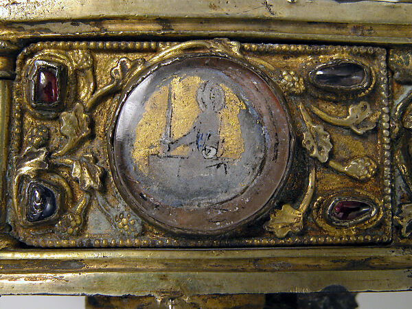 Reliquary, Silver, gilded silver, glass cabochons, champlevé enamel, gold glass, French