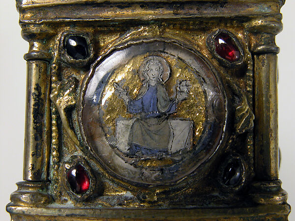 Reliquary, Silver, gilded silver, glass cabochons, champlevé enamel, gold glass, French