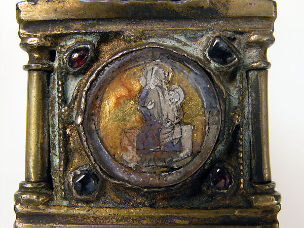 Reliquary, Silver, gilded silver, glass cabochons, champlevé enamel, gold glass, French