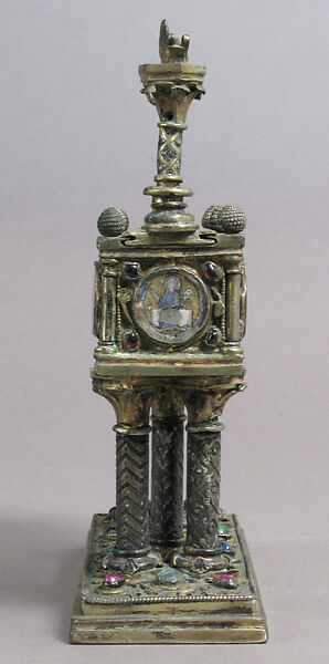 Reliquary, Silver, gilded silver, glass cabochons, champlevé enamel, gold glass, French