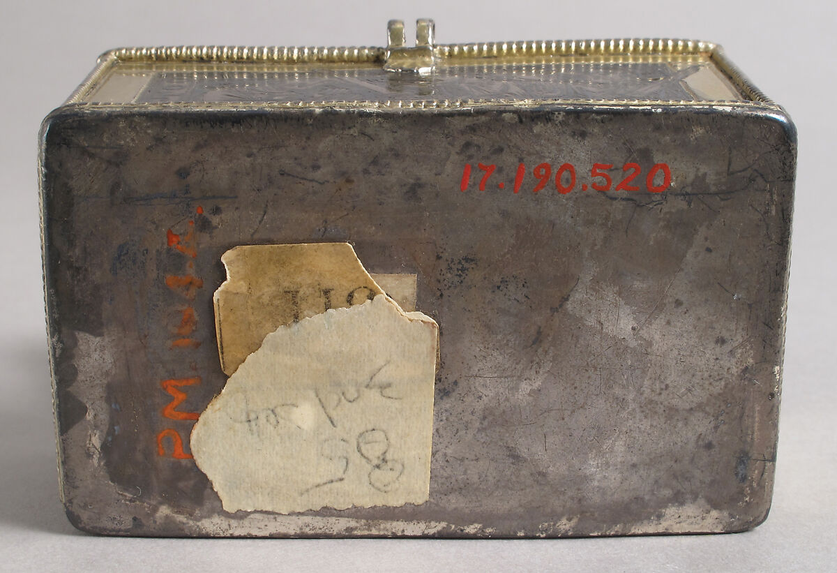 Reliquary Casket with Scenes from the Martyrdom of Saint Thomas Becket, Gilded silver with niello and a glass cabochon set over a tinted foil, British