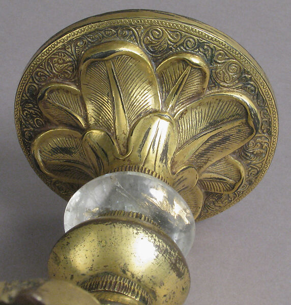 Pricket Candlestick, Gilded copper and rock crystal, French