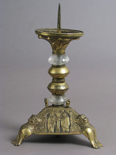 Pricket Candlestick, Copper-gilt, rock crystal, French 