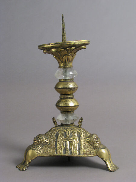 Pricket Candlestick, Gilded copper and rock crystal, French