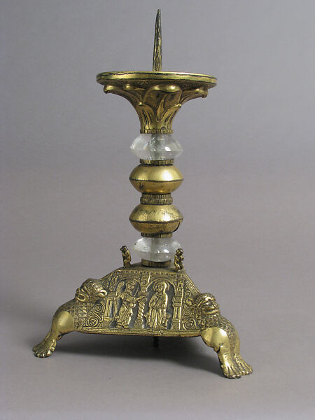 Pricket Candlestick, Gilded copper and rock crystal, French