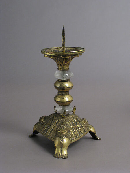 Pricket Candlestick, Gilded copper and rock crystal, French