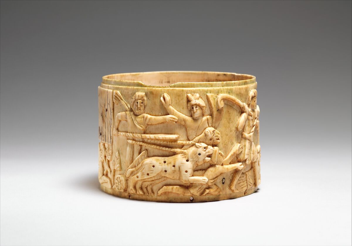 Ivory Pyx with the Triumph of Dionysos in India, Ivory, Byzantine 