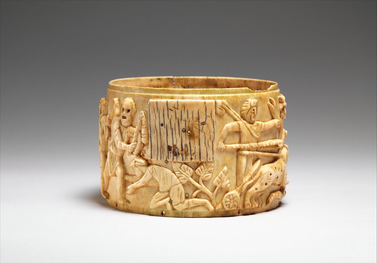 Ivory Pyx with the Triumph of Dionysos in India, Elephant ivory, Byzantine