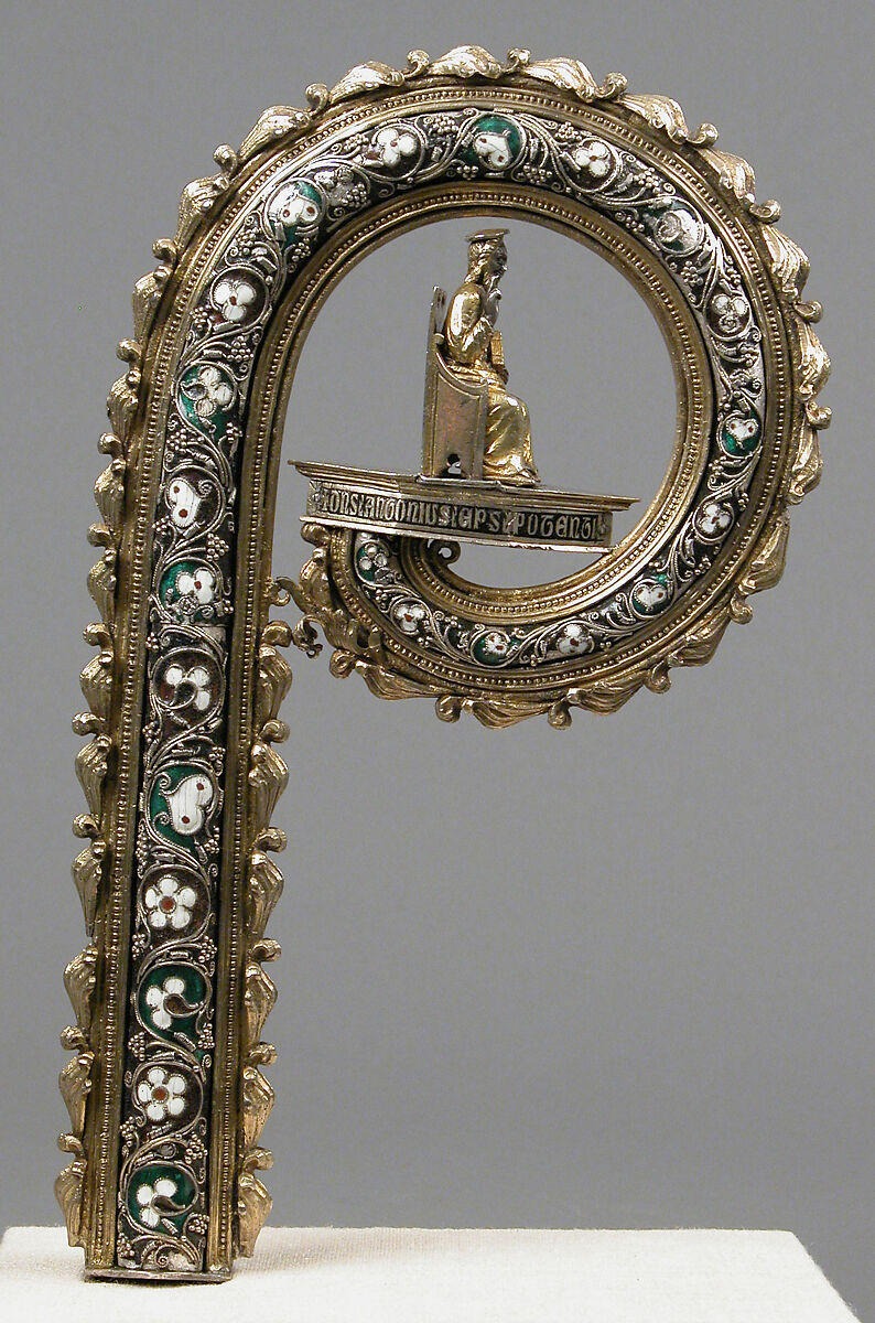 Crozier Head, Translucent enamels, silver, partial-gilt, niello, South Italian 