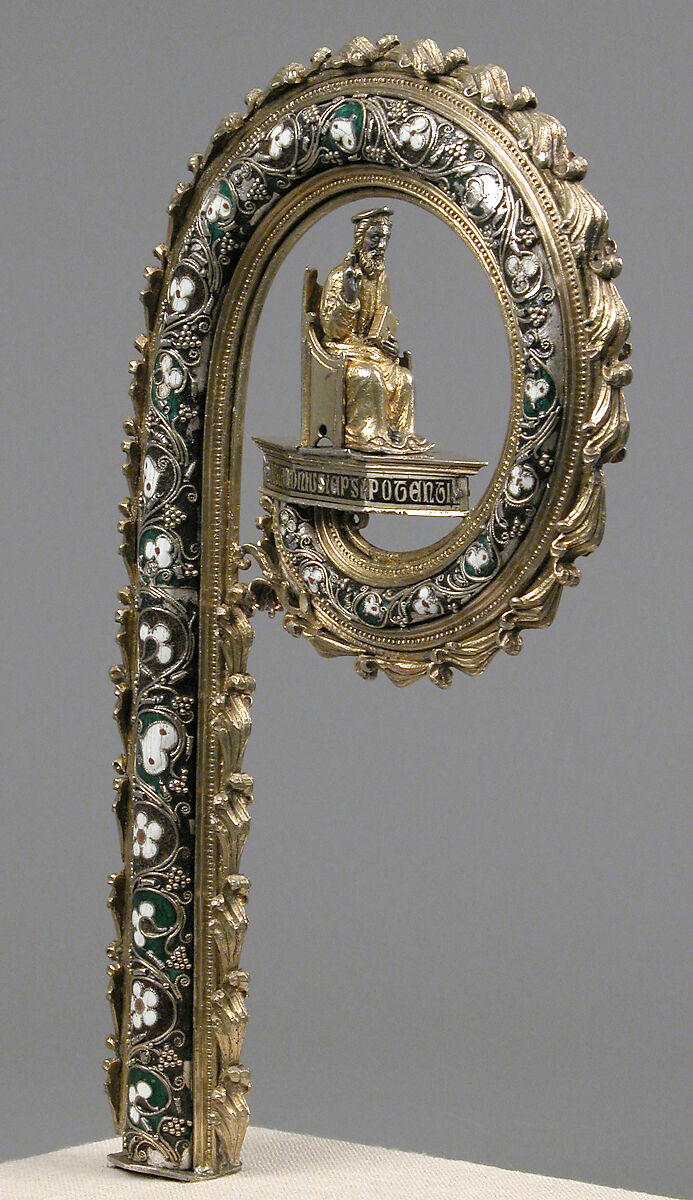Crozier Head, Translucent enamels, silver, partial-gilt, niello, South Italian